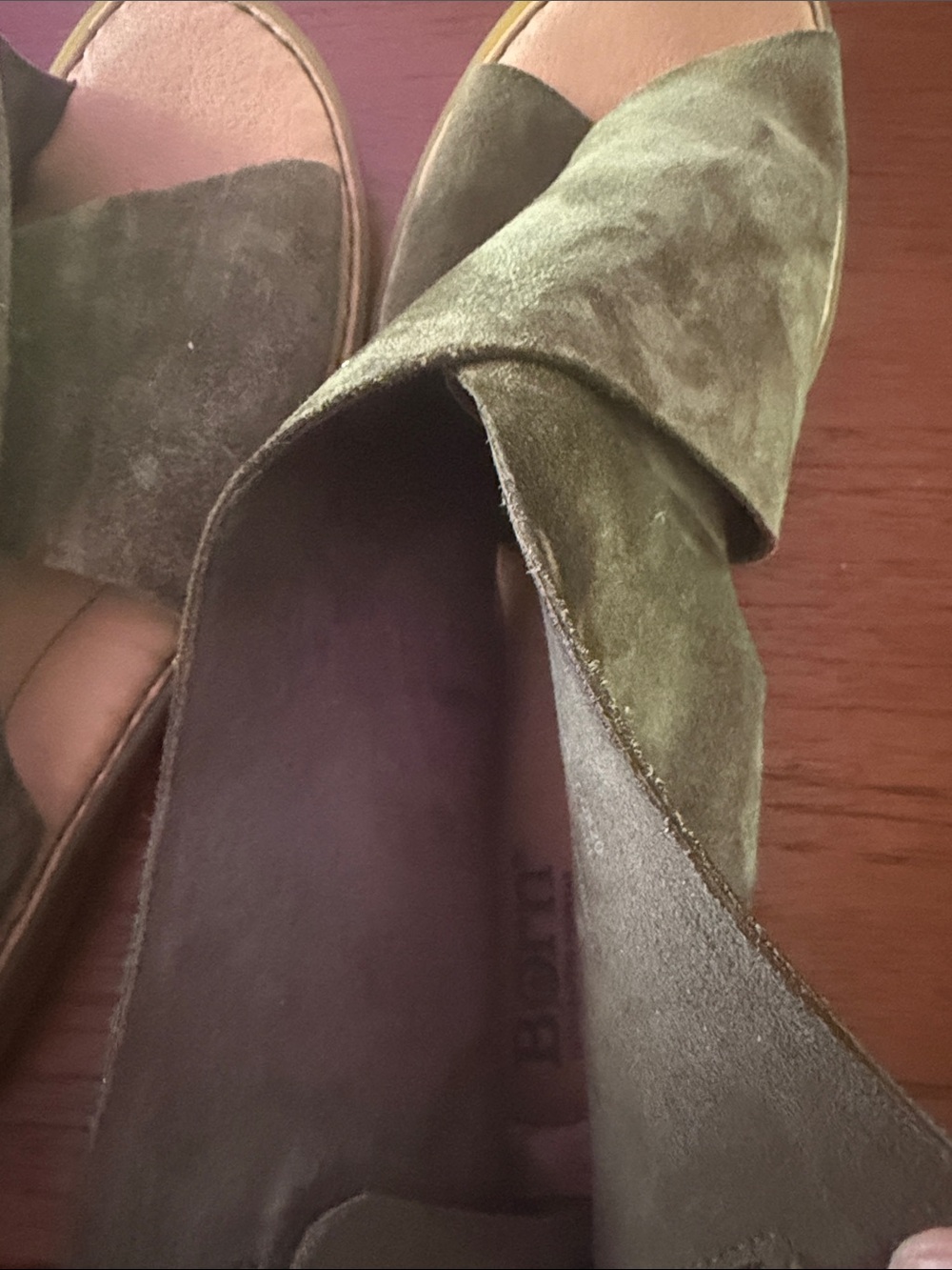 Born Olive Suede Crossover Open-Toe Sandals with Back Zip - Picture 6 of 9